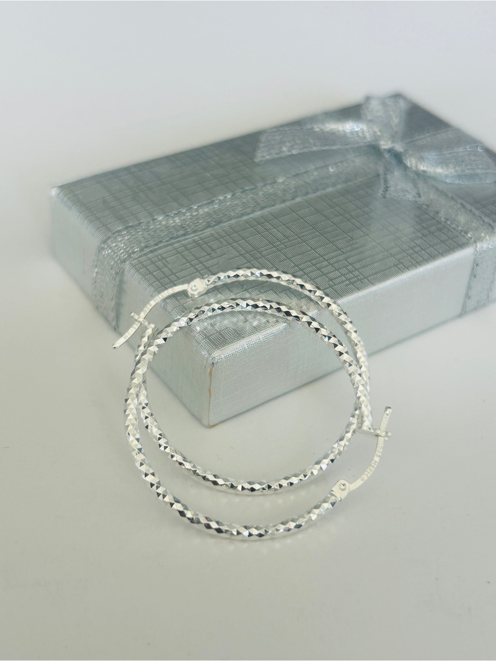 Taxco Mexico .925 Sterling Silver 3 cm Diamond-Cut Hoop Earrings New
